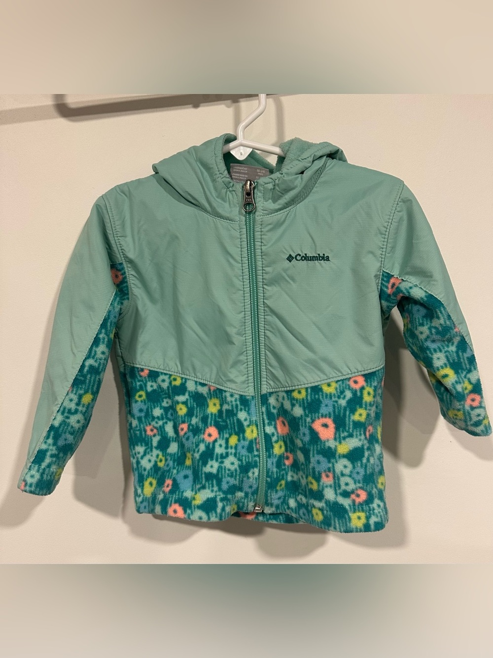 Columbia Girls Hooded Full Zip Fleece Jacket Teal Floral 18-24 Months Toddler
